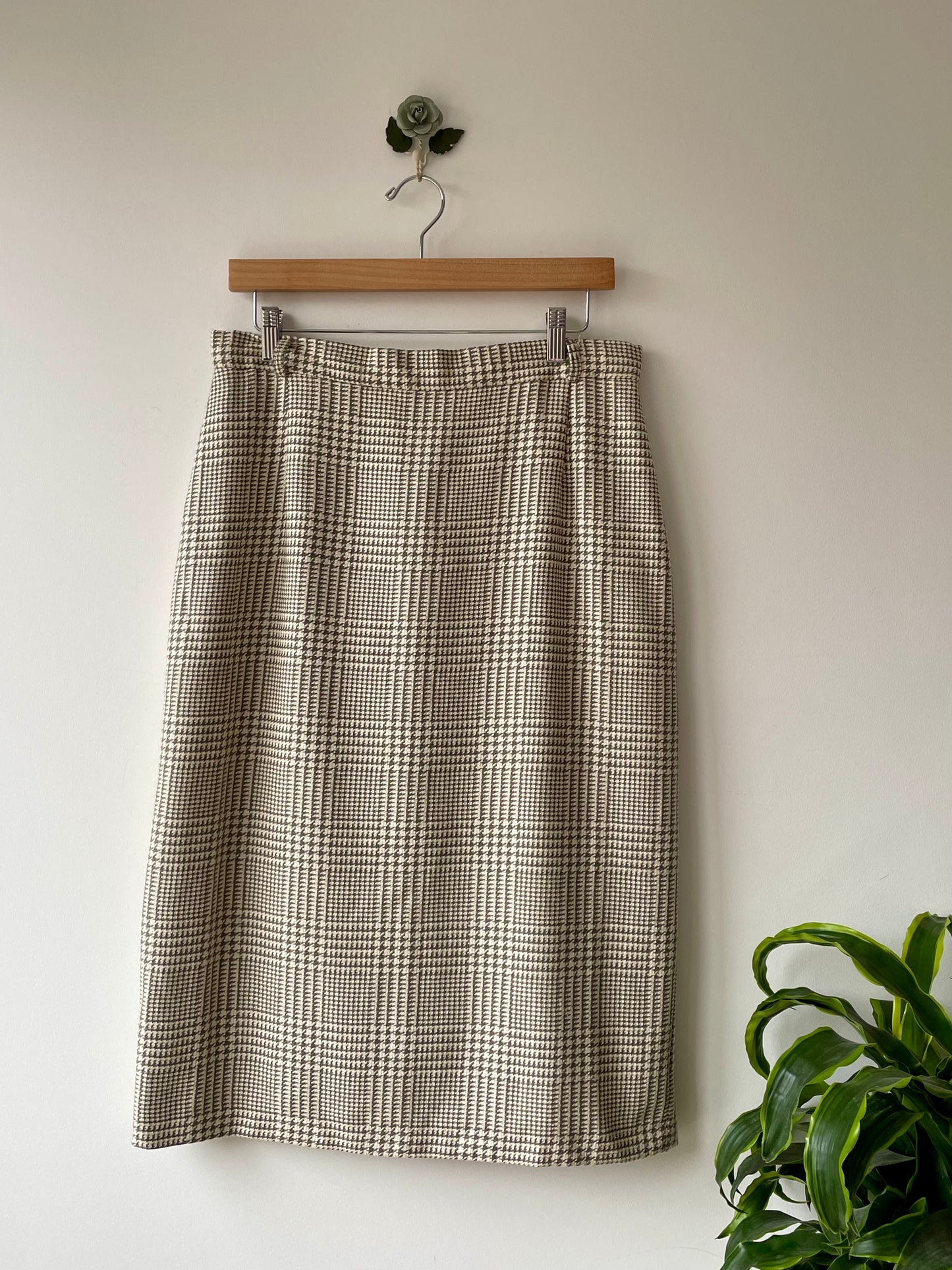 Check wool & silk midi skirt