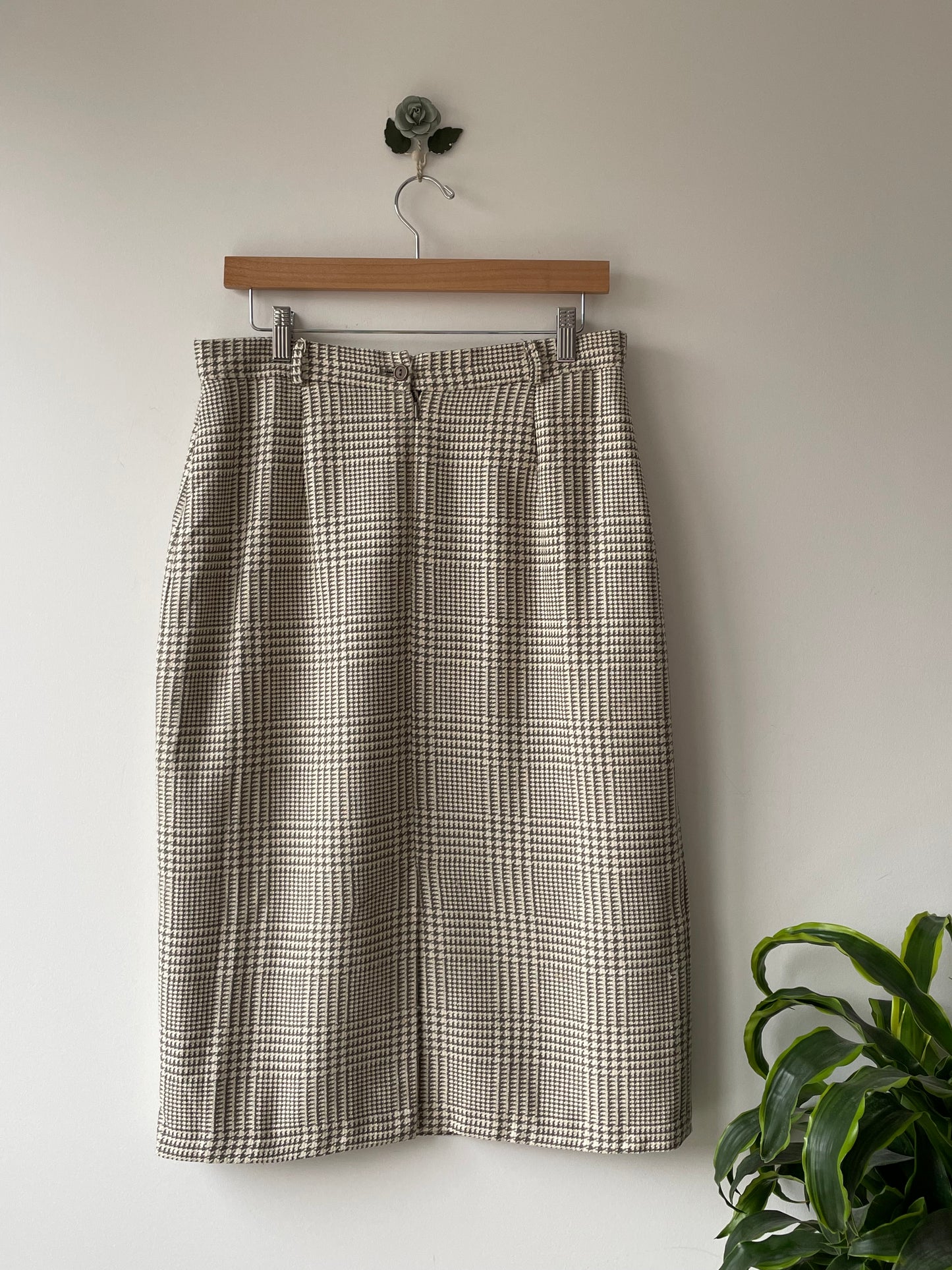 Check wool & silk midi skirt