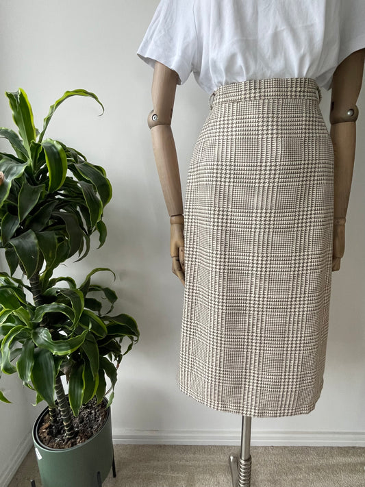 Check wool & silk midi skirt