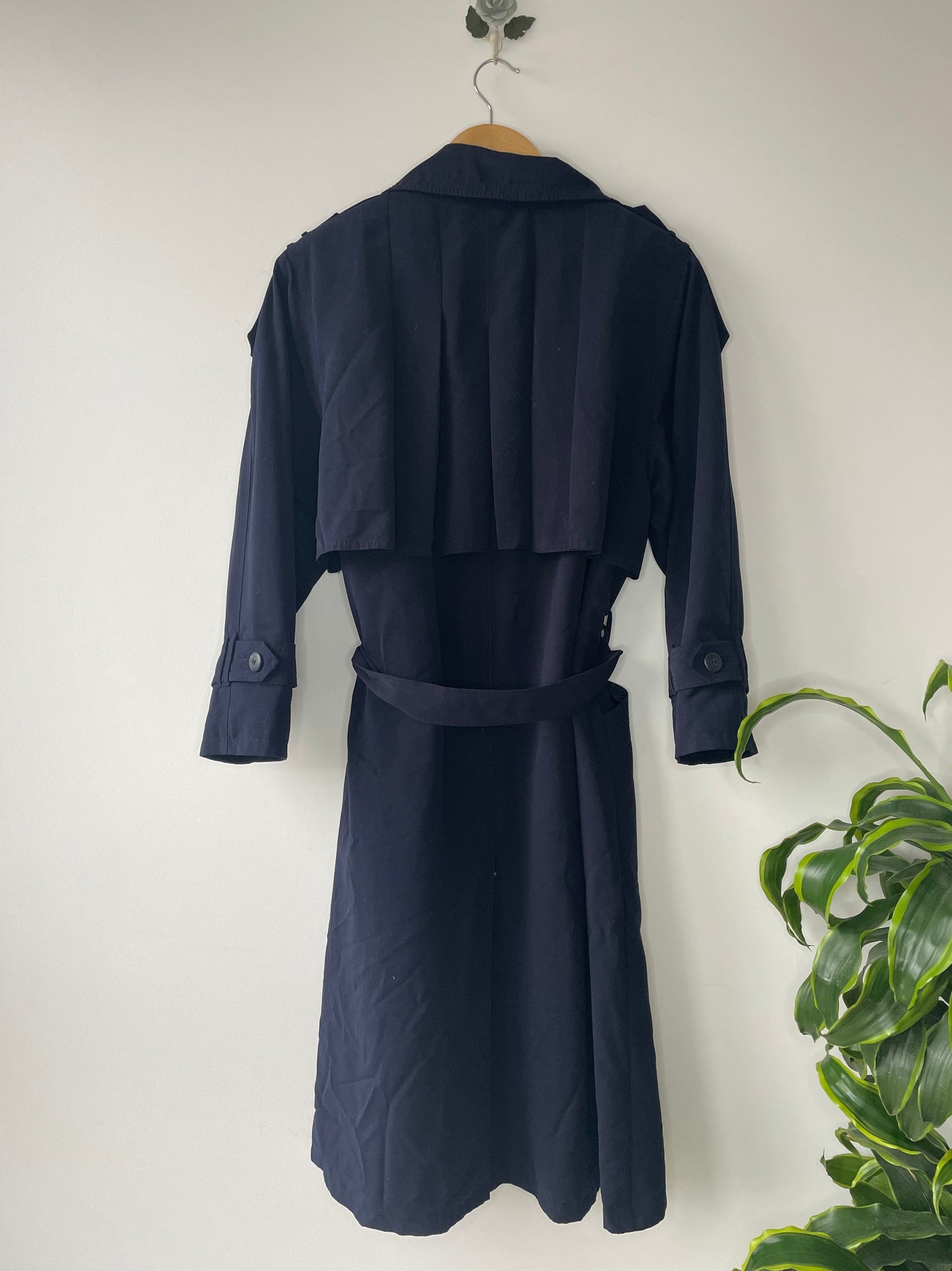 Navy pleated-back trench coat