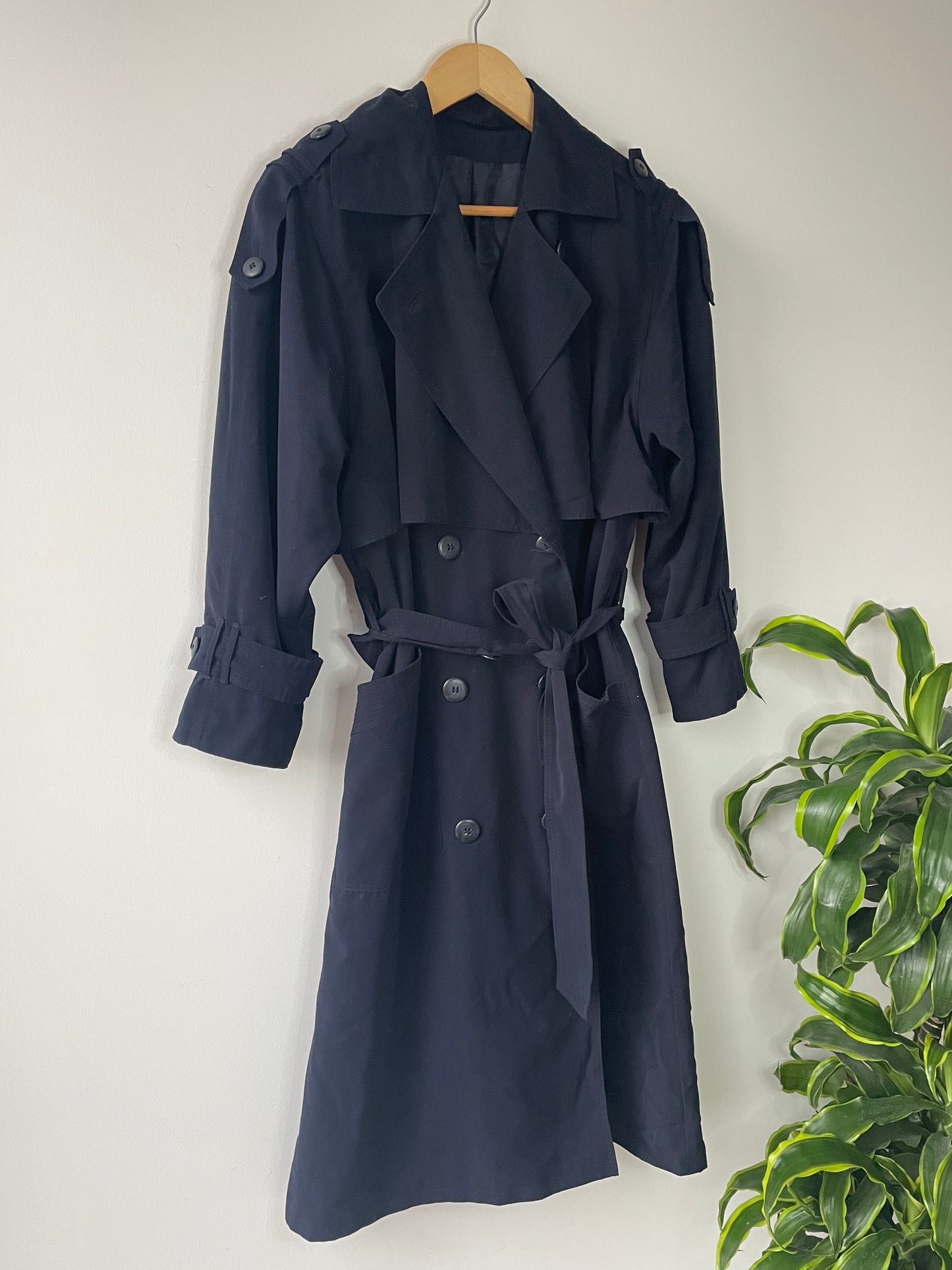 Navy pleated-back trench coat