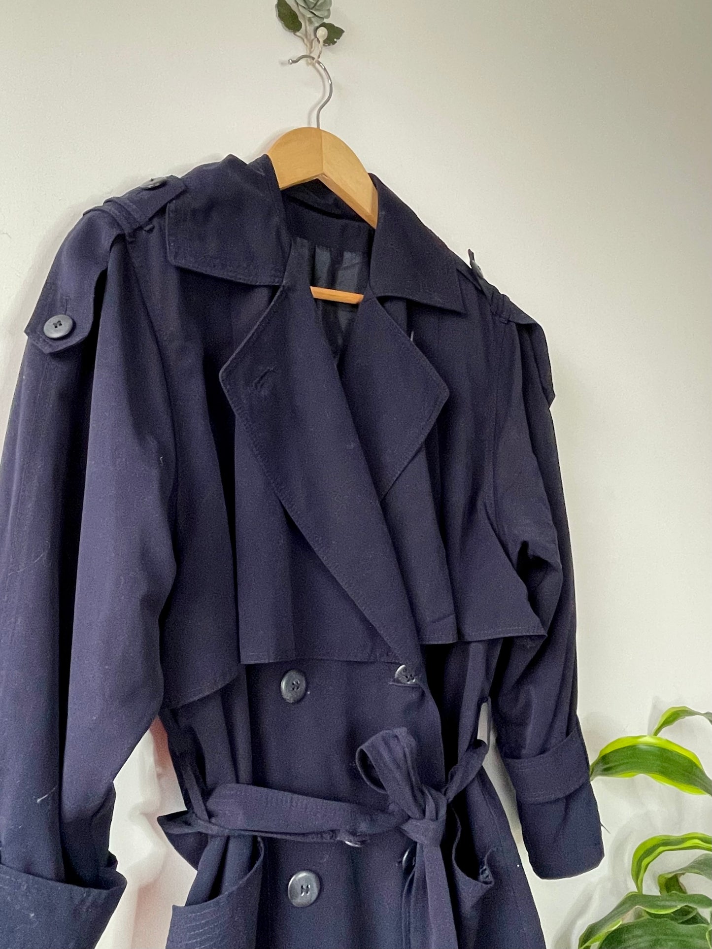 Navy pleated-back trench coat