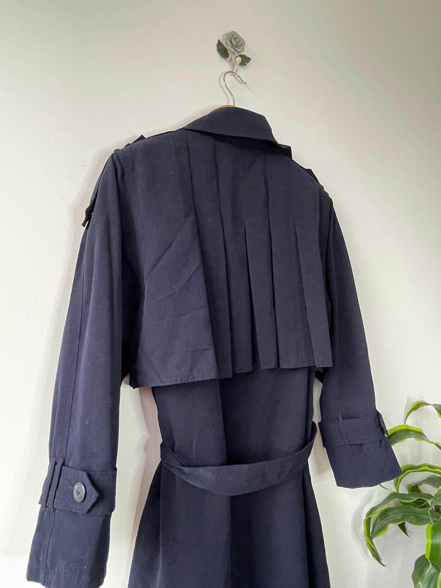 Navy pleated-back trench coat