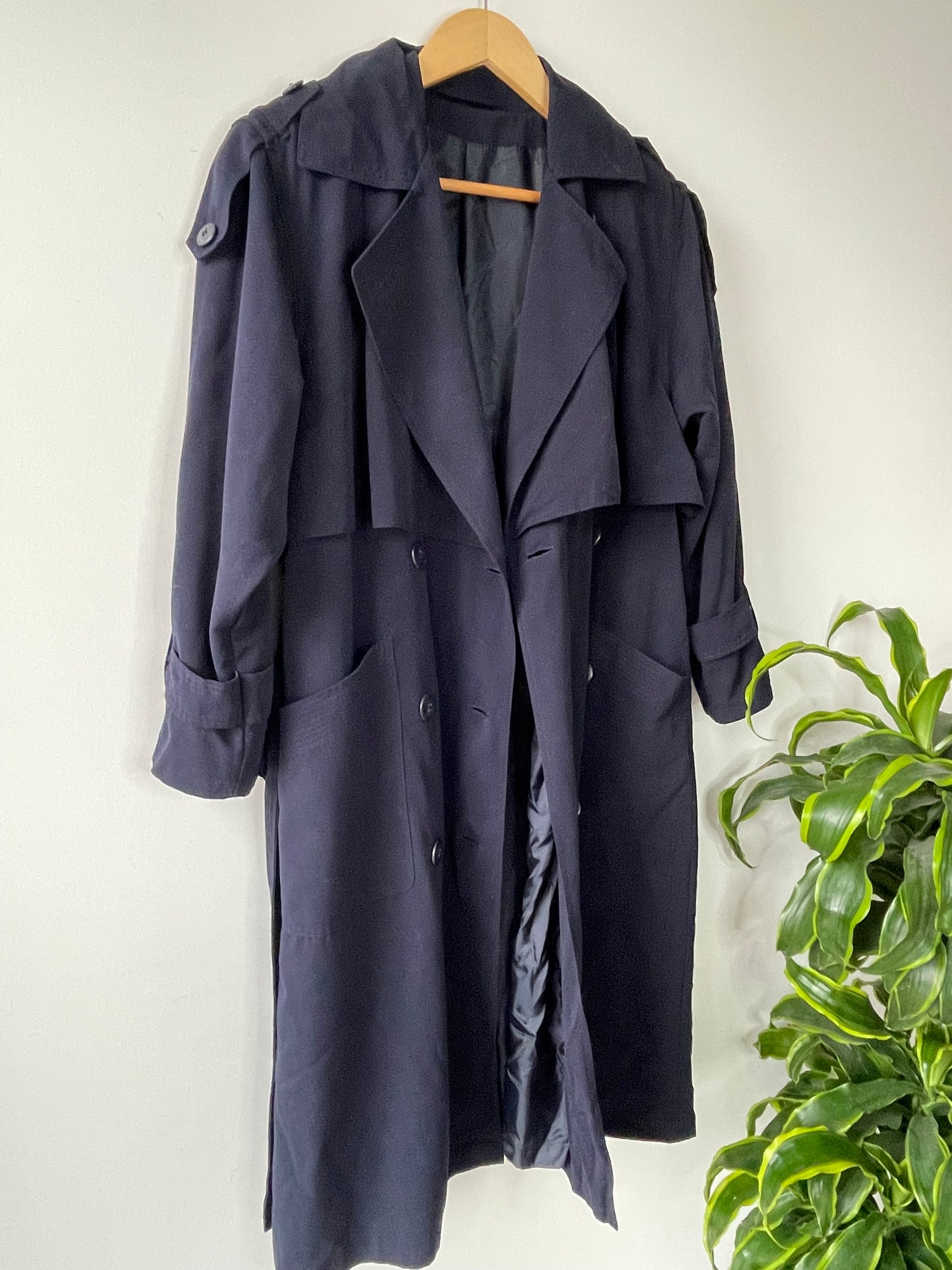 Navy pleated-back trench coat